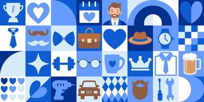 Happy Father's Day icons elements with geometric pattern. Bauhaus style vector