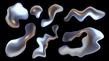3d liquid chrome metal elements set. Y2K style. vector