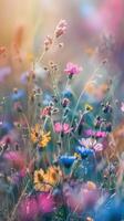 wild flowers in the field with sunlight photo