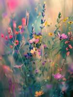 wild flowers in a field with a blurred background photo