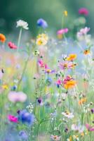 wild flowers in a meadow with a blurry background photo