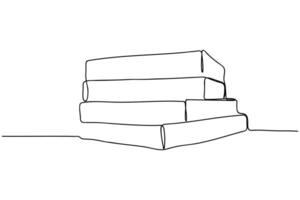 Continuous line drawing stack of books, one line art vector