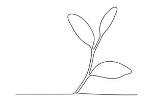 Continuous line drawing of leaves, one line art vector