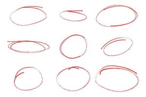 Set of hand drawn red circle highlighter, design element, round shape vector