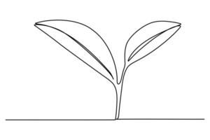 Continuous line drawing of leaves, one line art vector