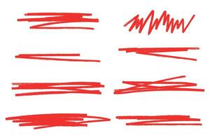 Set of hand drawn red scribbles, design element vector