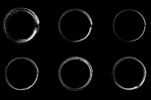 Set of hand drawn white circle highlighter on black background, design element, round shape