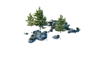 Round surface of Small Plant forest patch covered with flowers, green or dry grass and stone isolated on transparent background. Realistic natural element for design. Bright 3d png