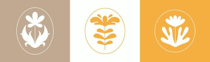 Simple abstract wavy flower branch in simple hand drawn. Organic floral logo in minimalistic flat style. vector
