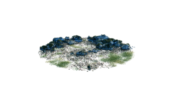 Round surface of Small Plant forest patch covered with flowers, green or dry grass and stone isolated on transparent background. Realistic natural element for design. Bright 3d png