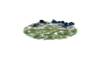 Round surface of Small Plant forest patch covered with flowers, green or dry grass and stone isolated on transparent background. Realistic natural element for design. Bright 3d png