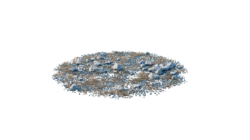 Round surface of Small Plant forest patch covered with flowers, green or dry grass and stone isolated on transparent background. Realistic natural element for design. Bright 3d png