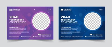 Modern technology conference webinar template and business event invitation flyer layout design, Online webinar, meeting or training promotion banner, etc vector