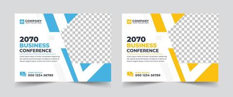 Corporate horizontal business conference flyer template or online webinar and business event banner invitation layout design vector