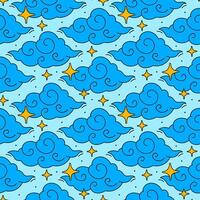 Clouds with stars vintage zodiac seamless pattern. Editable background color. vector