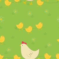 Seamless pattern with chickens and chicks. background with farm poultry vector