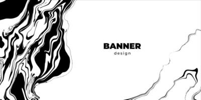 Background with black and white marble texture. Banner design with copy space. Abstract painting mix stains. Black and white liquid paint that flows vector