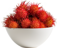Nephelium lappaceum illustration - bunch of rambutans in a bowl isolated on a transparent background png