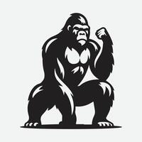 Print Majestic Gorilla Silhouette, Power and Grace Captured in Shadow vector