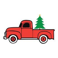 red truck with Christmas tree Design, truck with Christmas tree illustration in black and white vector