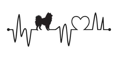 Heartbeat line with Samoyed Dog silhouette, Dog and Heartbeat frequency wave with Heart Love illustration vector