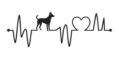 Heartbeat line with Australian Cattle Dog silhouette, Dog and Heartbeat frequency wave with Heart Love illustration vector