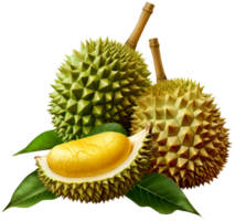 Fresh durians with leaf isolated on a transparent background png