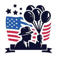 Silhouettes of Workers Celebrating with American Flags and Balloons vector