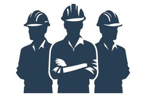 Three Construction Workers Silhouette with Hardhats vector