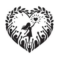 Heart-Shaped Community Unity Silhouetted People Embracing Love and Togetherness in a Symbolic Design vector