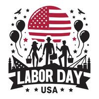 Silhouettes of Workers Celebrating with American Flags and Balloons vector
