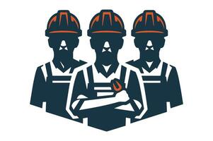 Three Construction Workers Silhouette with Hardhats vector