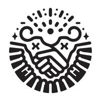 Community Growth Illustration with Hands, Heart, Plants, and Stars in Black and White Abstract Design vector