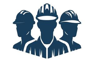 Three Construction Workers Silhouette with Hardhats vector