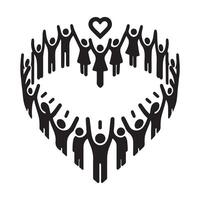 Heart-Shaped Community Unity Silhouetted People Embracing Love and Togetherness in a Symbolic Design vector