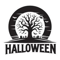 Halloween graphic with the spooky tree, bats, and full moon logo style, , and illustration vector