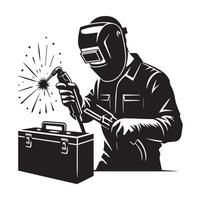 Welder at Work with Safety Gear and Toolbox vector