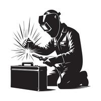 Welder at Work with Safety Gear and Toolbox vector