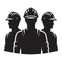 Three Construction Workers Silhouette with Hardhats vector