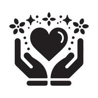 Community Growth Illustration with Hands Heart Plants and Stars in Black and White Abstract vector