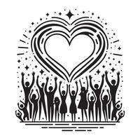 Heart-Shaped Community Unity Silhouetted People Embracing Love and Togetherness in a Symbolic Design vector