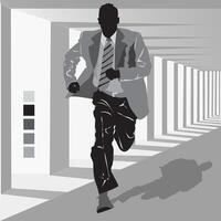 a man wearing a suit running in a black and white monochrome style vector