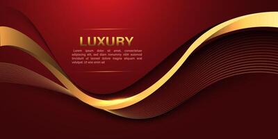 Abstract gold lines curve wavy luxury style on red design modern background vector