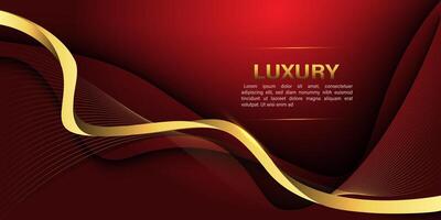 Abstract gold lines curve wavy luxury style on red design modern background vector