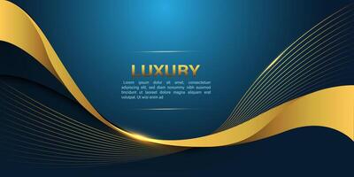 Abstract gold lines curve wavy luxury style on blue design modern background vector