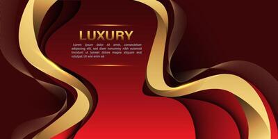 Abstract gold lines curve wavy luxury style on red design modern background vector