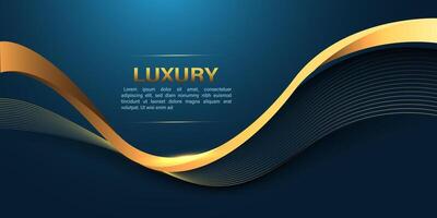 Abstract gold lines curve wavy luxury style 0n blue design modern background vector