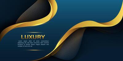 Abstract gold lines curve wavy luxury style on blue design modern background vector