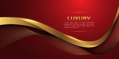 Abstract gold lines curve wavy luxury style on red design modern background vector