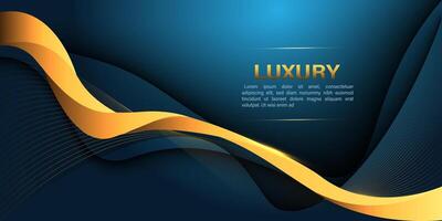 Abstract gold lines curve wavy luxury style on blue design modern background vector
